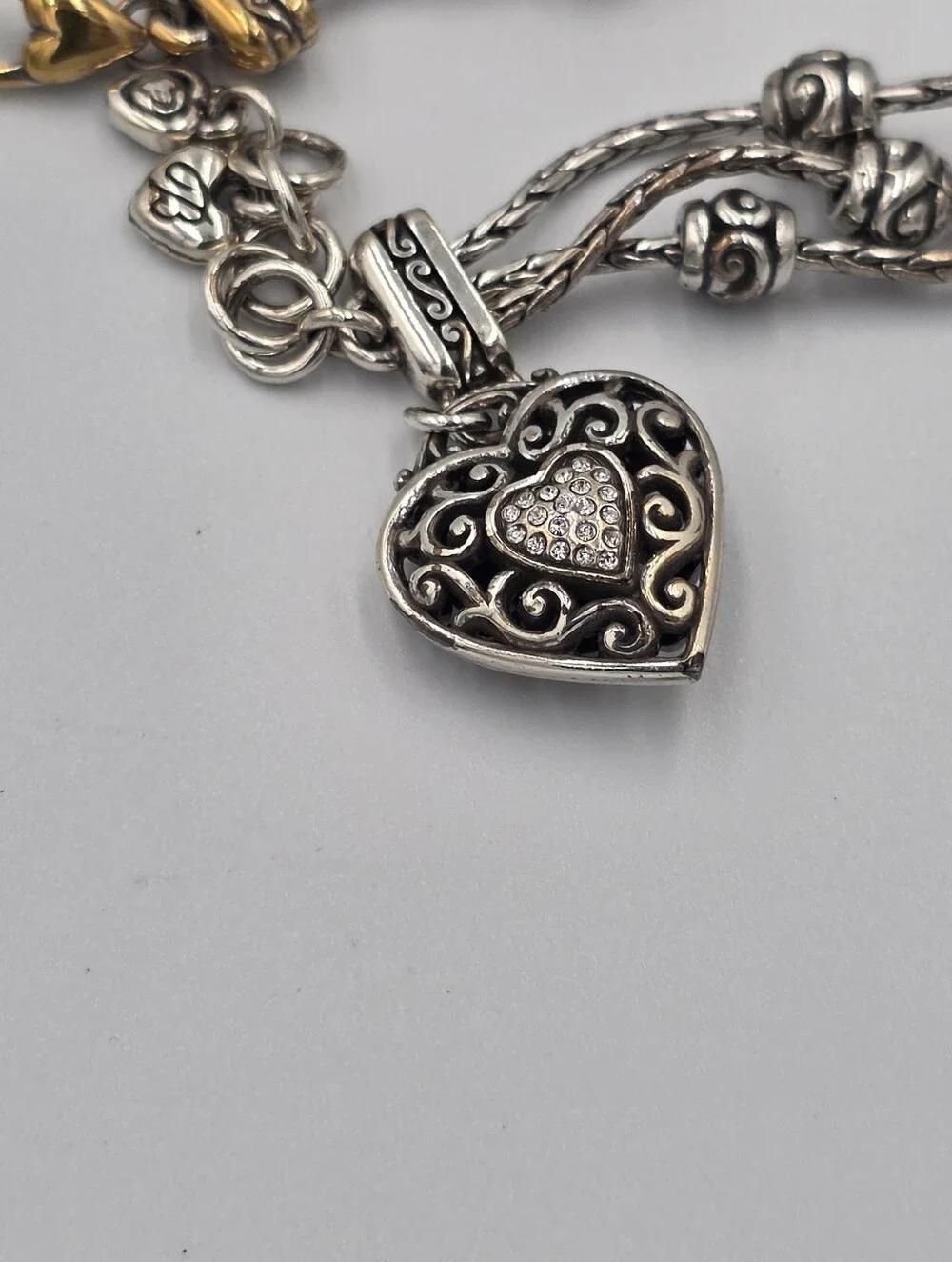Brighton Silver Heart Swarovski Pave Crystal Charm Multi-Strand Bracelet - Picture 2 of 4